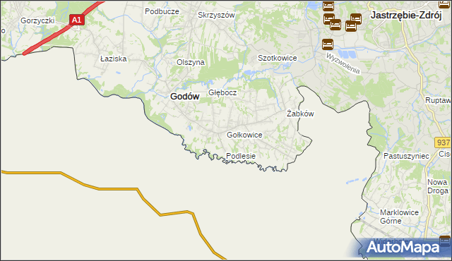 mapa Gołkowice gmina Godów, Gołkowice gmina Godów na mapie Targeo