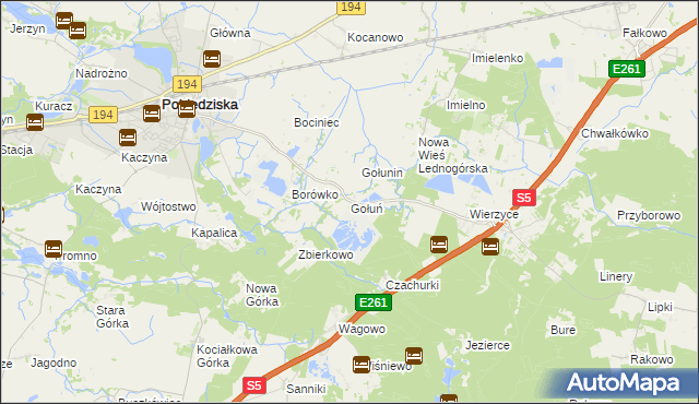 mapa Gołuń gmina Pobiedziska, Gołuń gmina Pobiedziska na mapie Targeo