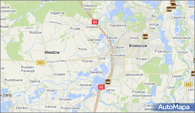 mapa Góra gmina Miedźna, Góra gmina Miedźna na mapie Targeo