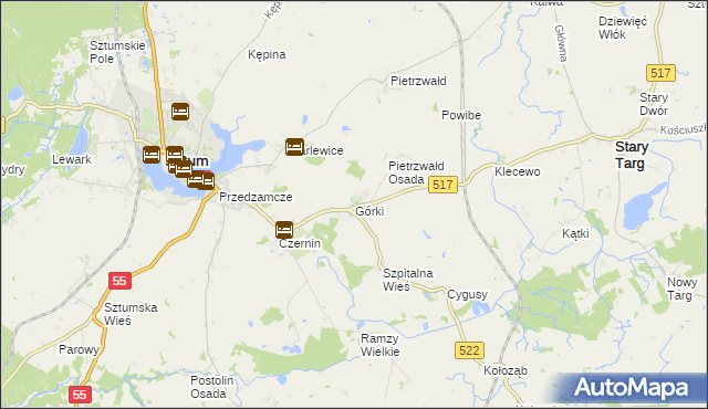 mapa Górki gmina Sztum, Górki gmina Sztum na mapie Targeo