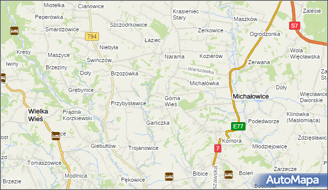 mapa Górna Wieś gmina Michałowice, Górna Wieś gmina Michałowice na mapie Targeo
