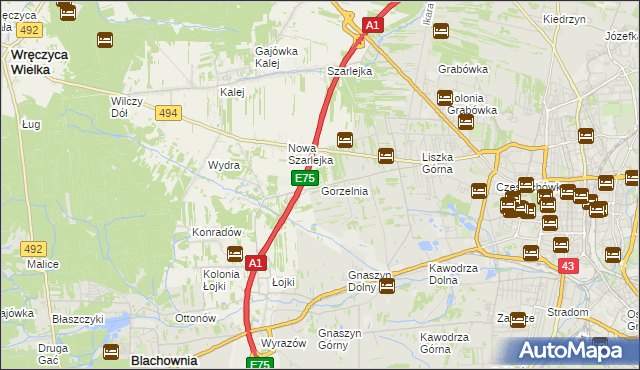 mapa Gorzelnia gmina Blachownia, Gorzelnia gmina Blachownia na mapie Targeo