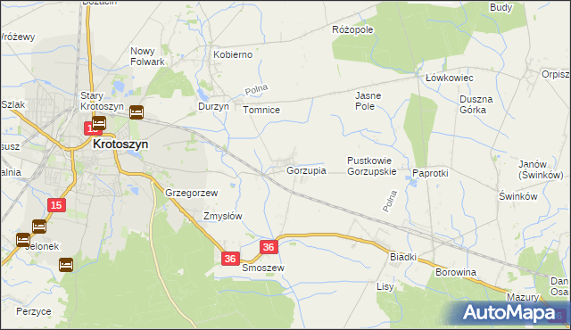 mapa Gorzupia gmina Krotoszyn, Gorzupia gmina Krotoszyn na mapie Targeo