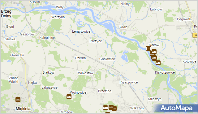 mapa Gosławice gmina Miękinia, Gosławice gmina Miękinia na mapie Targeo