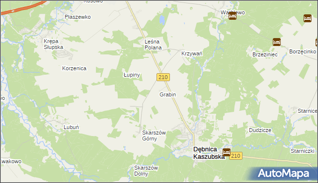 mapa Grabin gmina Dębnica Kaszubska, Grabin gmina Dębnica Kaszubska na mapie Targeo