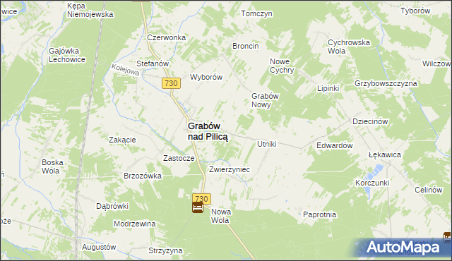 mapa Grabina gmina Grabów nad Pilicą, Grabina gmina Grabów nad Pilicą na mapie Targeo