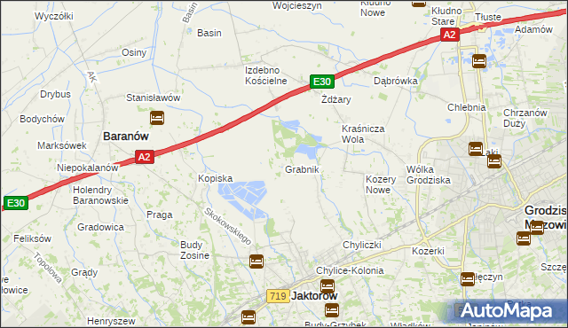 mapa Grabnik gmina Jaktorów, Grabnik gmina Jaktorów na mapie Targeo