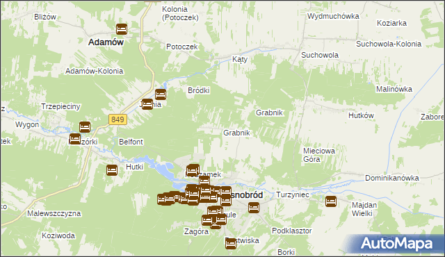 mapa Grabnik gmina Krasnobród, Grabnik gmina Krasnobród na mapie Targeo