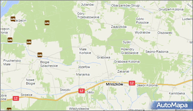 mapa Grabowa gmina Mniszków, Grabowa gmina Mniszków na mapie Targeo