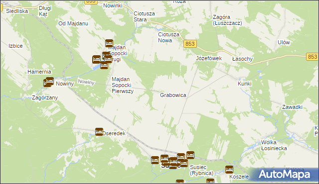 mapa Grabowica gmina Susiec, Grabowica gmina Susiec na mapie Targeo