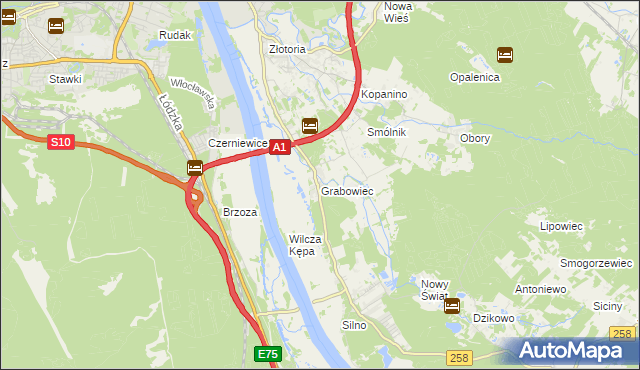 mapa Grabowiec gmina Lubicz, Grabowiec gmina Lubicz na mapie Targeo