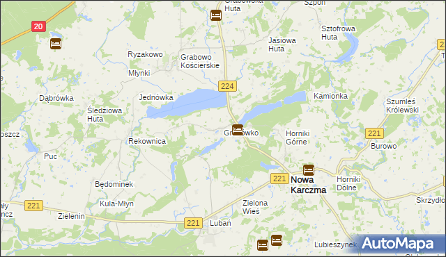 mapa Grabówko gmina Nowa Karczma, Grabówko gmina Nowa Karczma na mapie Targeo