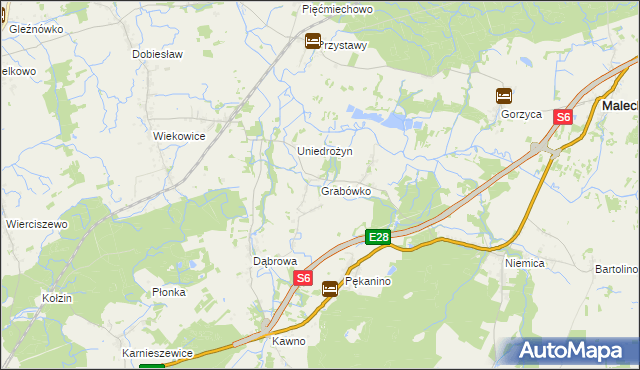 mapa Grabówko gmina Sianów, Grabówko gmina Sianów na mapie Targeo