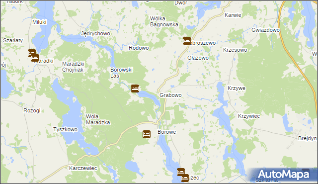 mapa Grabowo gmina Mrągowo, Grabowo gmina Mrągowo na mapie Targeo