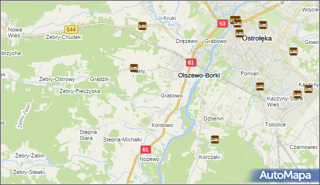 mapa Grabowo gmina Olszewo-Borki, Grabowo gmina Olszewo-Borki na mapie Targeo