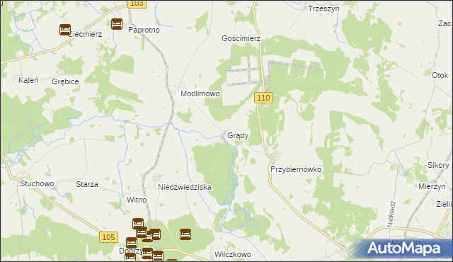 mapa Grądy gmina Gryfice, Grądy gmina Gryfice na mapie Targeo