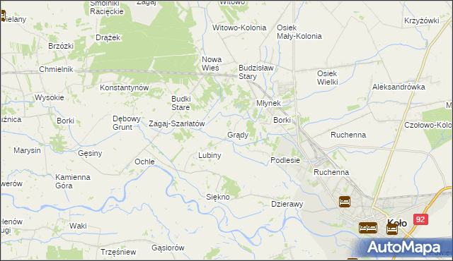 mapa Grądy gmina Osiek Mały, Grądy gmina Osiek Mały na mapie Targeo