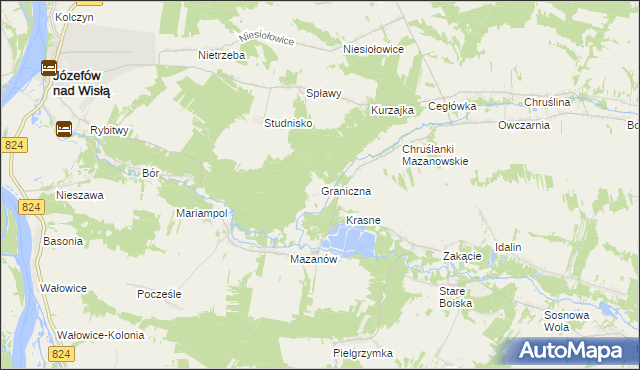 mapa Graniczna gmina Józefów nad Wisłą, Graniczna gmina Józefów nad Wisłą na mapie Targeo