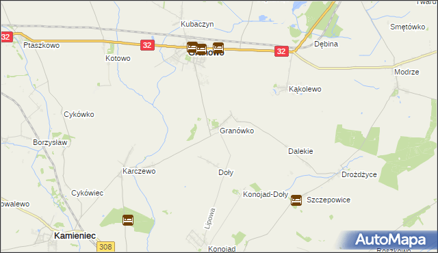 mapa Granówko gmina Granowo, Granówko gmina Granowo na mapie Targeo