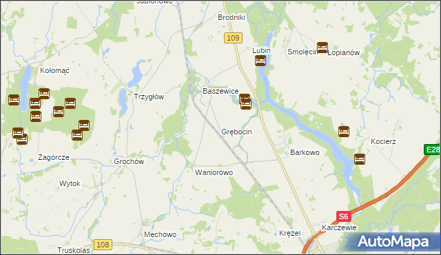 mapa Grębocin gmina Gryfice, Grębocin gmina Gryfice na mapie Targeo