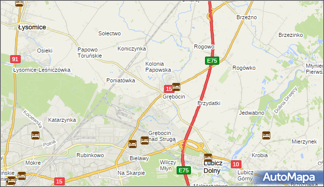 mapa Grębocin gmina Lubicz, Grębocin gmina Lubicz na mapie Targeo