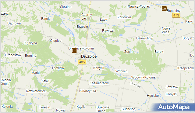 mapa Gręboszów gmina Drużbice, Gręboszów gmina Drużbice na mapie Targeo