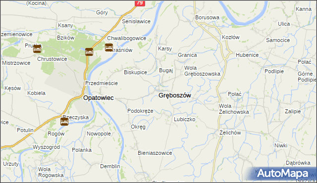 mapa Gręboszów powiat dąbrowski, Gręboszów powiat dąbrowski na mapie Targeo
