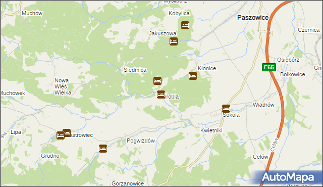 mapa Grobla gmina Paszowice, Grobla gmina Paszowice na mapie Targeo