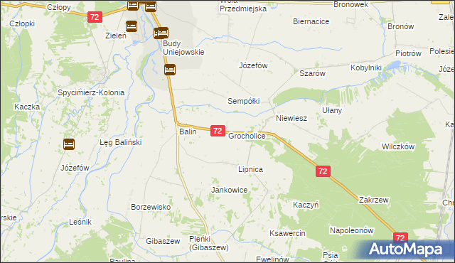 mapa Grocholice gmina Poddębice, Grocholice gmina Poddębice na mapie Targeo