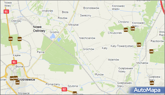 mapa Grochów gmina Nowe Ostrowy, Grochów gmina Nowe Ostrowy na mapie Targeo