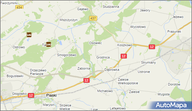 mapa Grodnica gmina Borek Wielkopolski, Grodnica gmina Borek Wielkopolski na mapie Targeo