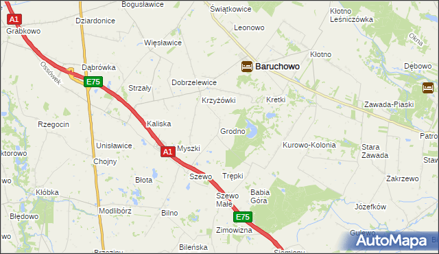 mapa Grodno gmina Baruchowo, Grodno gmina Baruchowo na mapie Targeo