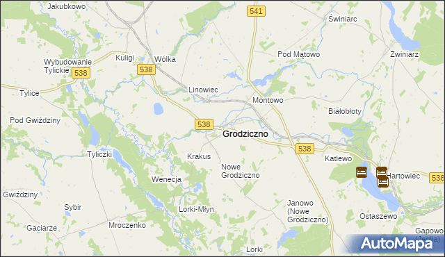 mapa Grodziczno powiat nowomiejski, Grodziczno powiat nowomiejski na mapie Targeo