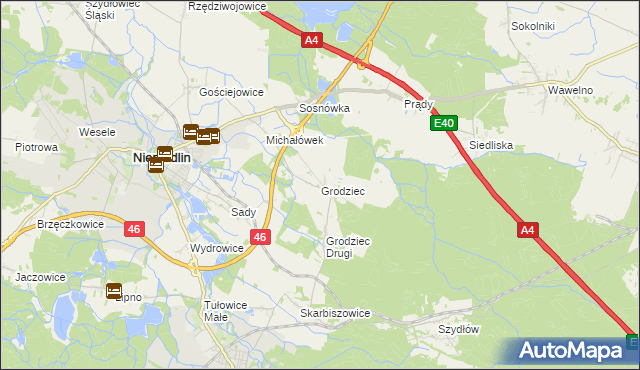 mapa Grodziec gmina Niemodlin, Grodziec gmina Niemodlin na mapie Targeo