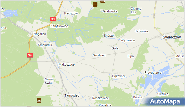 mapa Grodziec gmina Świerczów, Grodziec gmina Świerczów na mapie Targeo