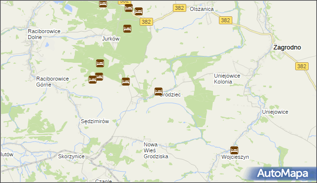 mapa Grodziec gmina Zagrodno, Grodziec gmina Zagrodno na mapie Targeo