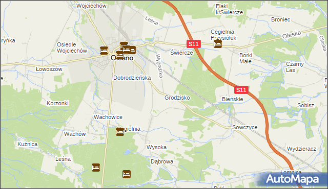 mapa Grodzisko gmina Olesno, Grodzisko gmina Olesno na mapie Targeo