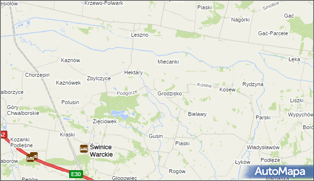 mapa Grodzisko gmina Świnice Warckie, Grodzisko gmina Świnice Warckie na mapie Targeo
