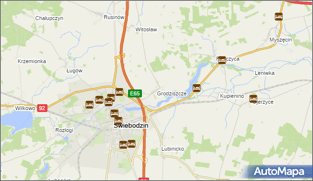 mapa Grodziszcze gmina Świebodzin, Grodziszcze gmina Świebodzin na mapie Targeo