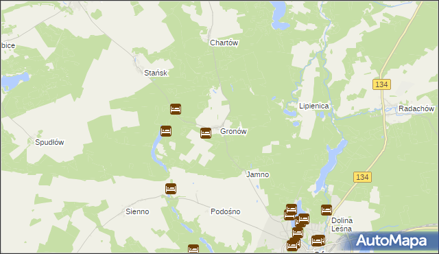 mapa Gronów gmina Ośno Lubuskie, Gronów gmina Ośno Lubuskie na mapie Targeo