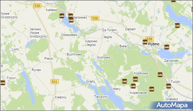 mapa Gronowo gmina Rybno, Gronowo gmina Rybno na mapie Targeo