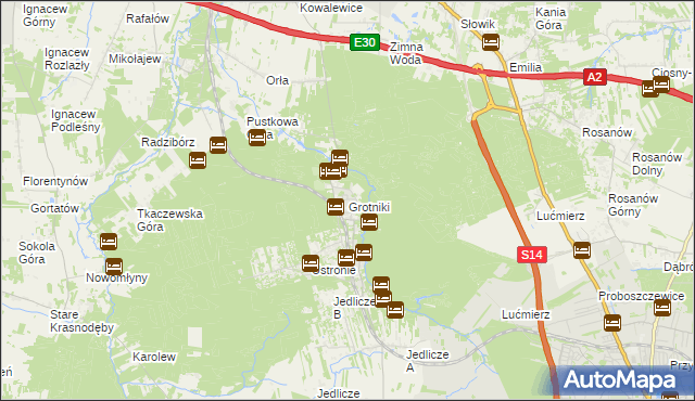 mapa Grotniki gmina Zgierz, Grotniki gmina Zgierz na mapie Targeo