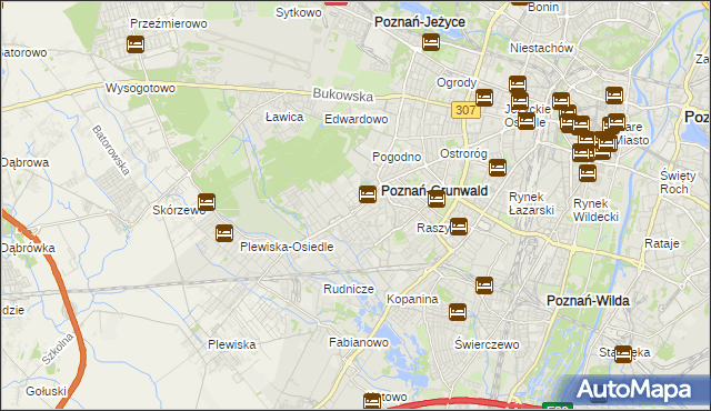 mapa Grunwald gmina Poznań, Grunwald gmina Poznań na mapie Targeo