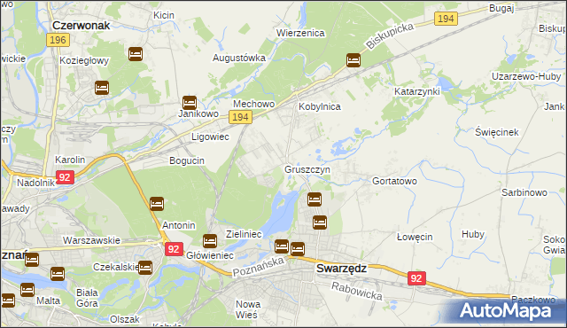 mapa Gruszczyn gmina Swarzędz, Gruszczyn gmina Swarzędz na mapie Targeo