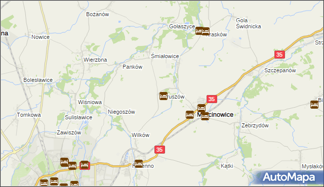 mapa Gruszów gmina Marcinowice, Gruszów gmina Marcinowice na mapie Targeo