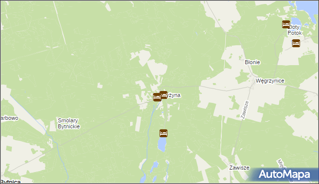 mapa Gryżyna gmina Bytnica, Gryżyna gmina Bytnica na mapie Targeo