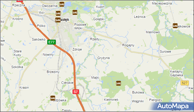 mapa Gryżyna gmina Pasłęk, Gryżyna gmina Pasłęk na mapie Targeo