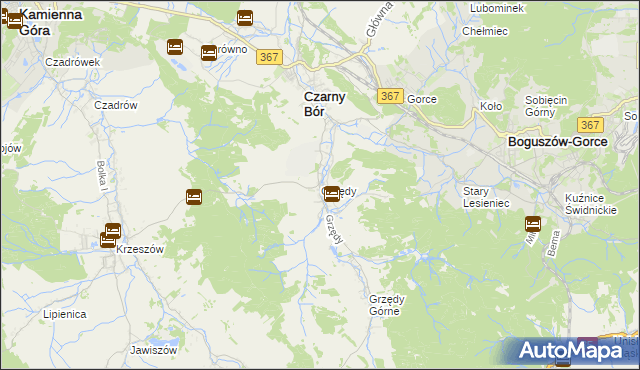 mapa Grzędy gmina Czarny Bór, Grzędy gmina Czarny Bór na mapie Targeo