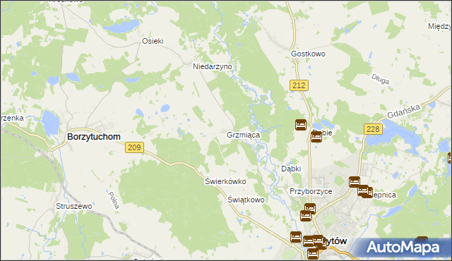 mapa Grzmiąca gmina Bytów, Grzmiąca gmina Bytów na mapie Targeo