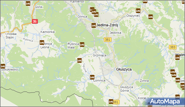 mapa Grzmiąca gmina Głuszyca, Grzmiąca gmina Głuszyca na mapie Targeo